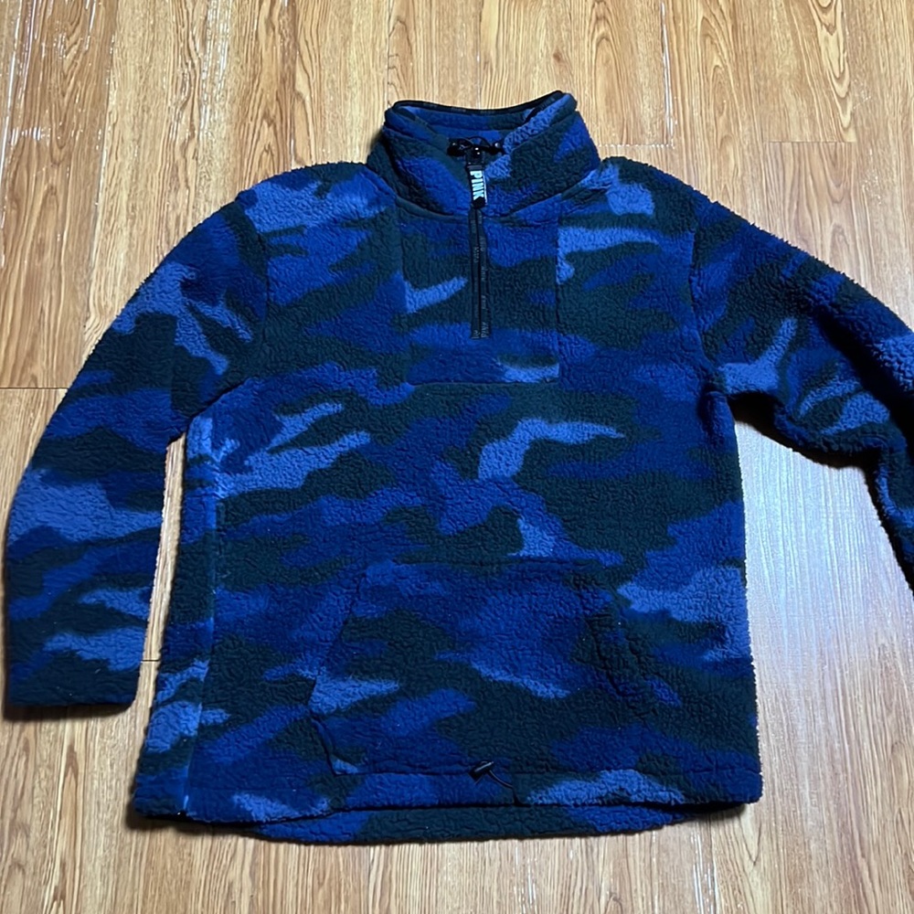 Blue camo sherpa quarter zip